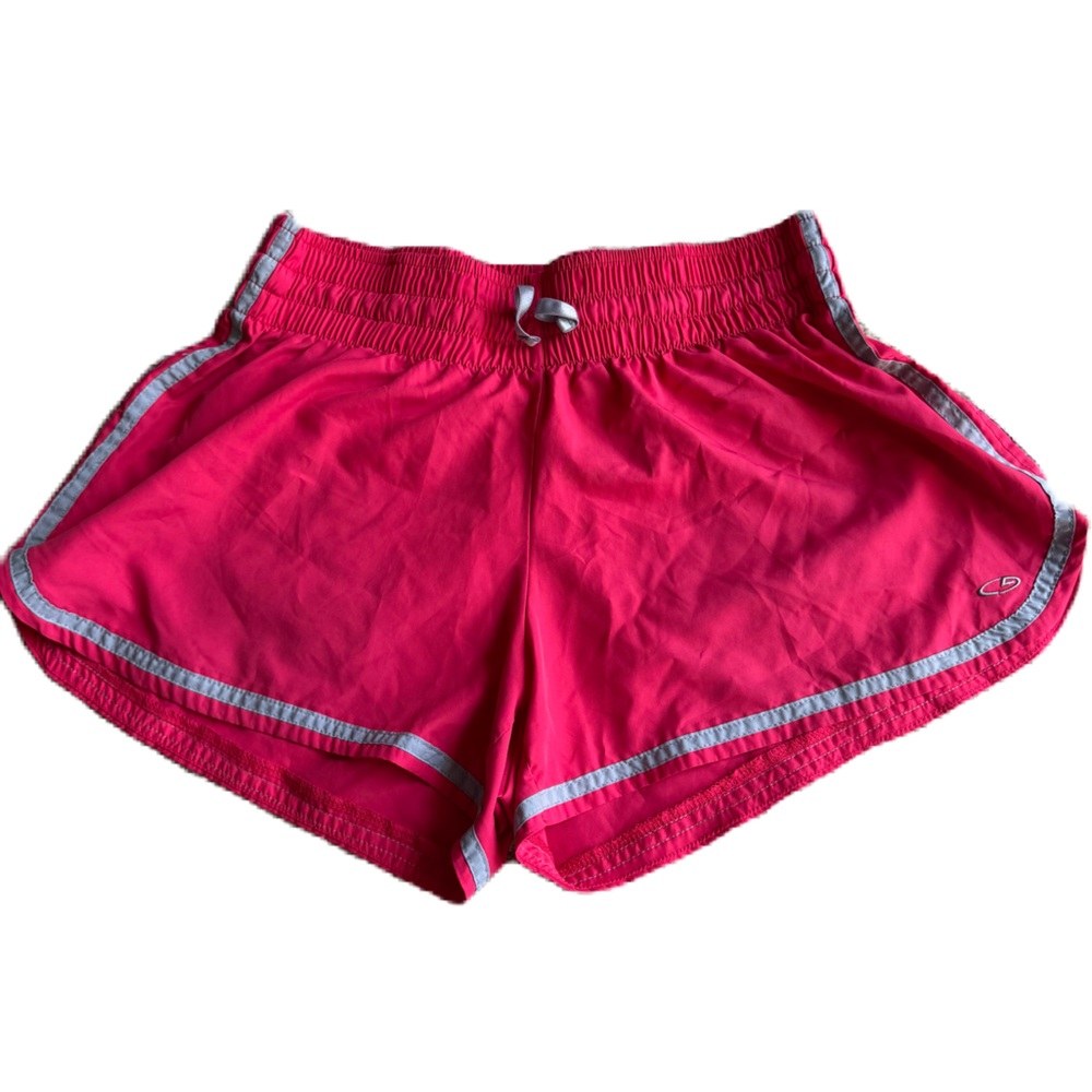 Champion C9 Pink Elastic Waist Gray Stripe Athletic Shorts Women Size Large EUC